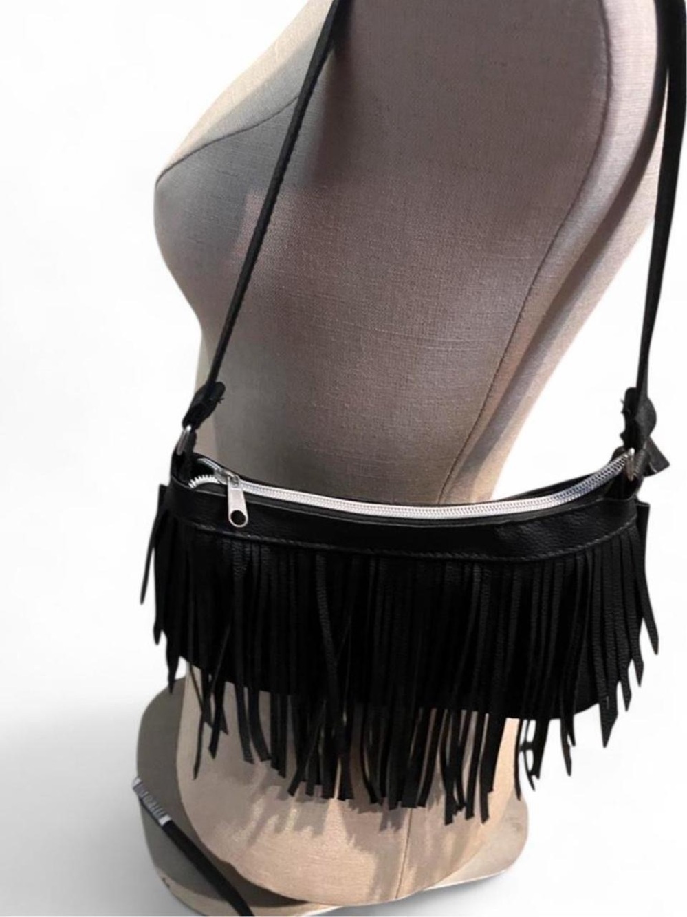 black fringe shoulder bag